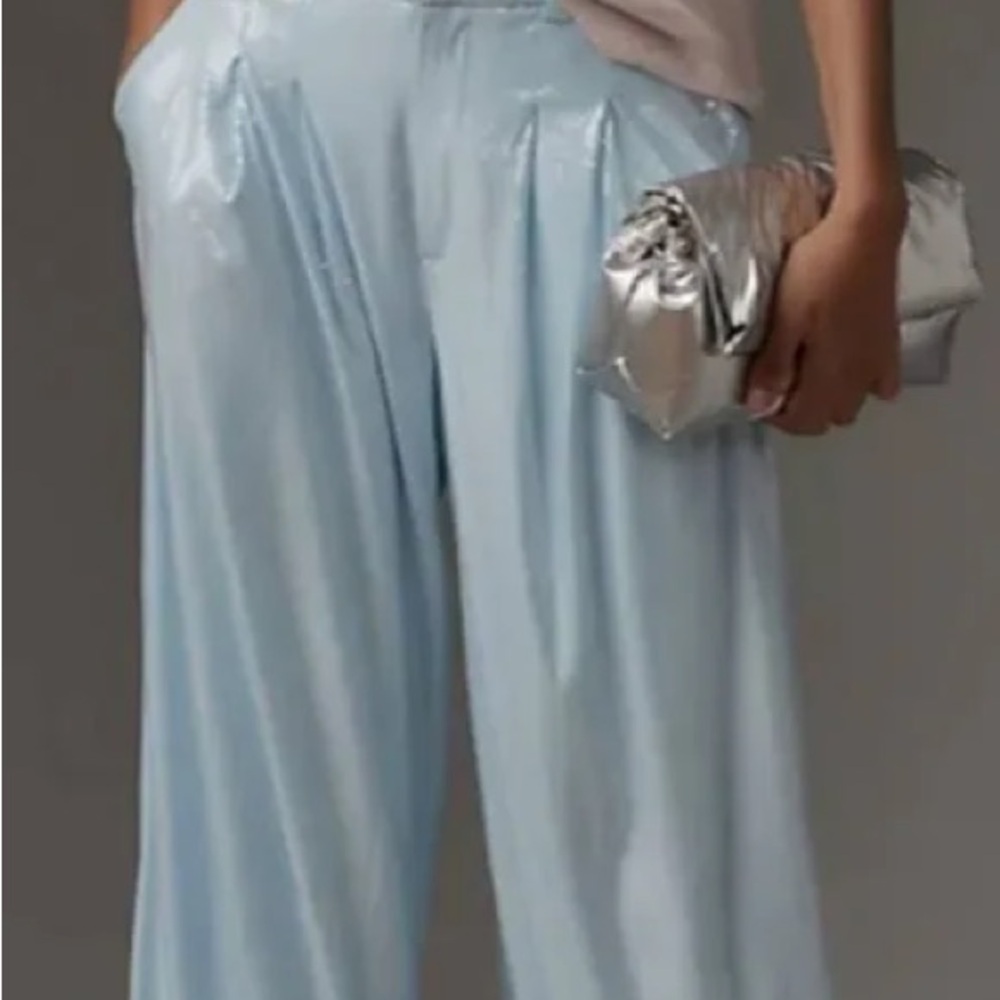 ‼️WOW‼️Anthropologie Light 🩵💙Blue SEQUENCE Wide Leg Pants‼️ - Picture 12 of 16